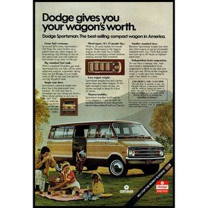 1975 Dodge Sportsman Wagon Van Vintage Print Ad Family Picnic Mountains Wall Art